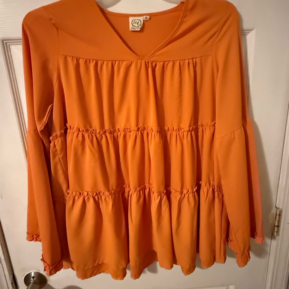 Elegant Orange Tiered V-Neck Women's Tunic
